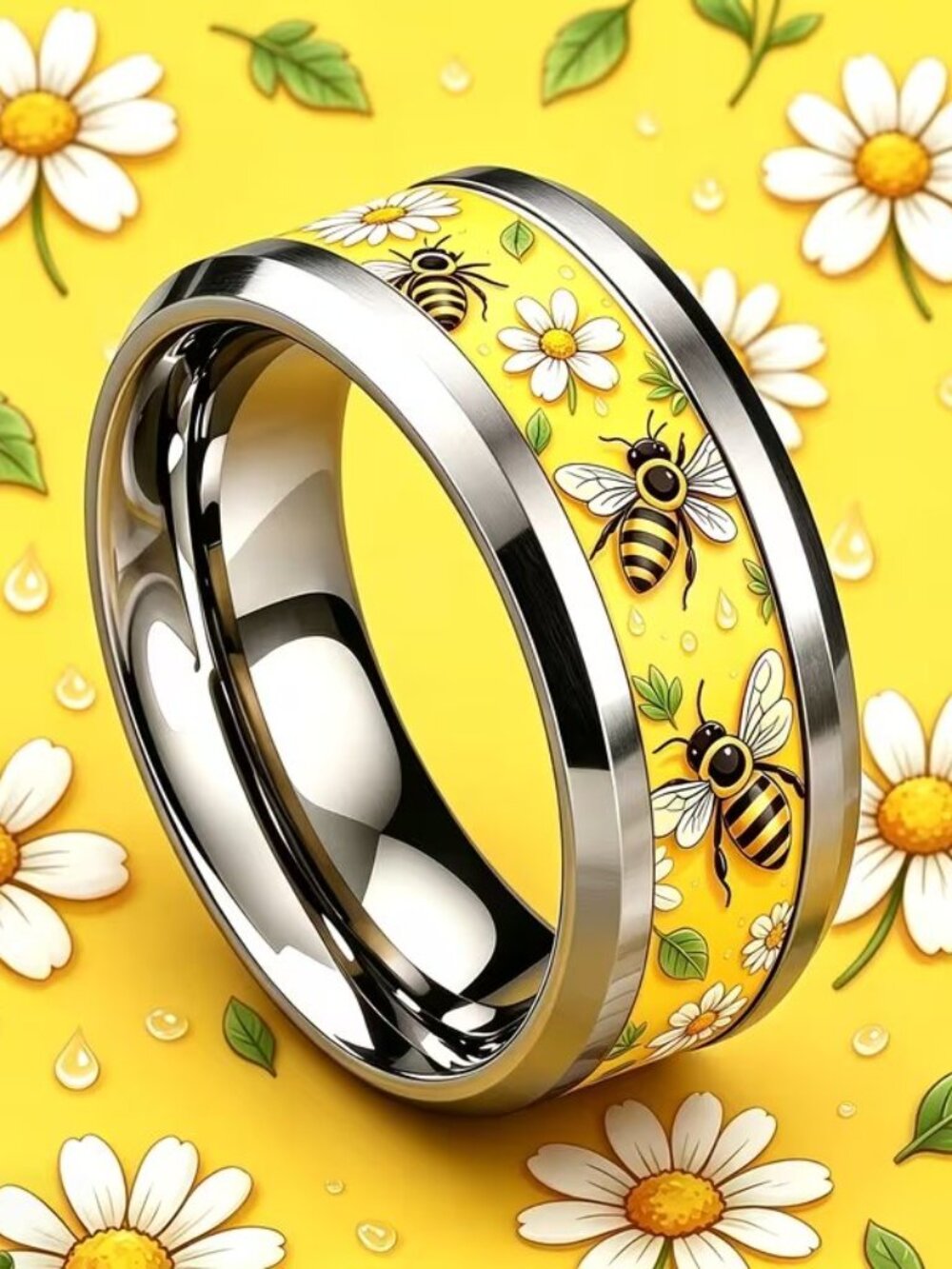 Silver Stainless Steel BEE Band Ring Size 8 - Picture 4 of 5